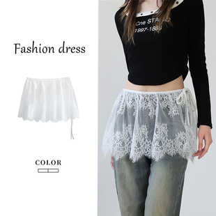 蕾丝屁帘裙女内搭下摆一片式绑带遮胯叠穿打底神器系带A字短罩裙