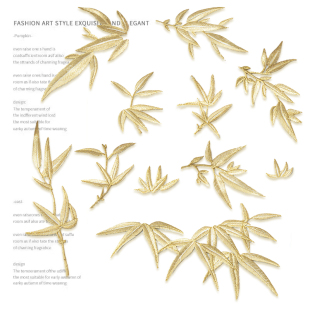 中国风金色竹叶熨烫款 饰贴花衣服补丁贴 刺绣贴diy汉服旗袍包包装