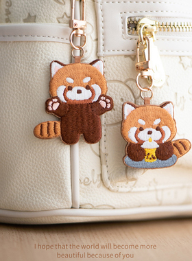 卡通可爱小浣熊刺绣钥匙扣情侣包包挂件学生书包挂饰扣创意小礼品