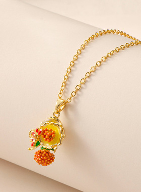 新款复古时尚百搭滴油蝴蝶花朵项链女轻奢小众设计高级感锁骨链