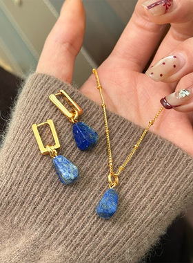 新款时尚轻奢立体不规则青金石项链女小众高级复古百搭锁骨链首饰
