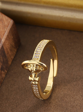 新款时尚镶钻西太后土星戒指女小众设计高级复古百搭指环精致首饰