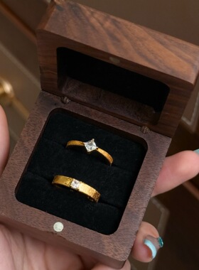 新款法式轻奢简约拉丝方形锆石戒指女小众设计高级感开口指环首饰