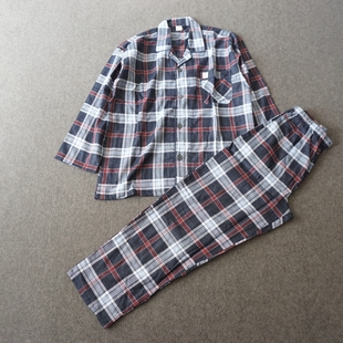 外貿(mào)男士 家居服格子多色純棉雙層紗布 簡約睡衣套裝