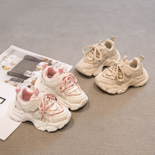 女童鞋子春秋2026新款儿童运动鞋女孩软底跑步老爹潮鞋皮面中大童