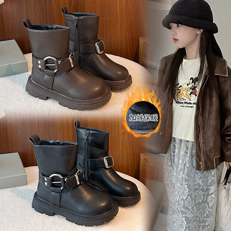 儿童加绒靴子2025秋冬新款女童中大童时尚皮靴侧拉链不规则中长靴,童鞋/婴儿鞋/亲子鞋,皮靴,淘宝优惠券,粉丝福利购,淘宝优惠卷