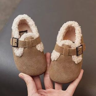 勃肯女童棉鞋冬季1到3岁儿童鞋男童加绒豆豆鞋保暖小宝宝毛毛鞋子