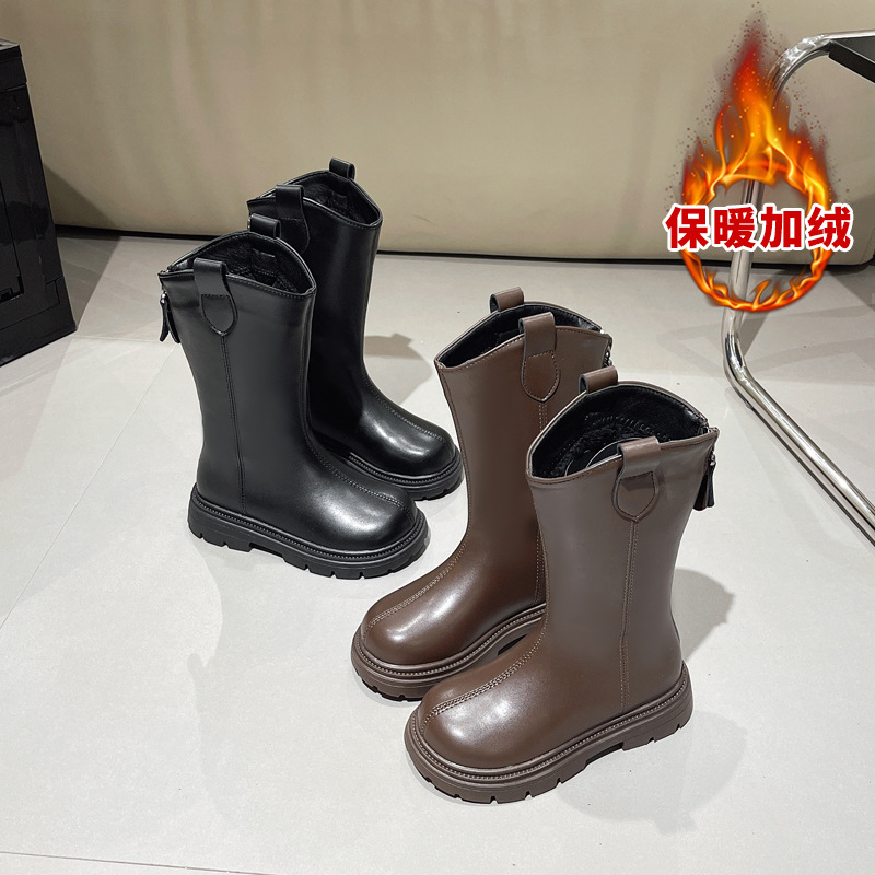 2025秋冬新款儿童高筒靴后拉链