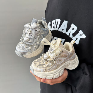 女童单网鞋子2025新款春秋儿童透气老爹鞋透气网面夏款女孩运动鞋