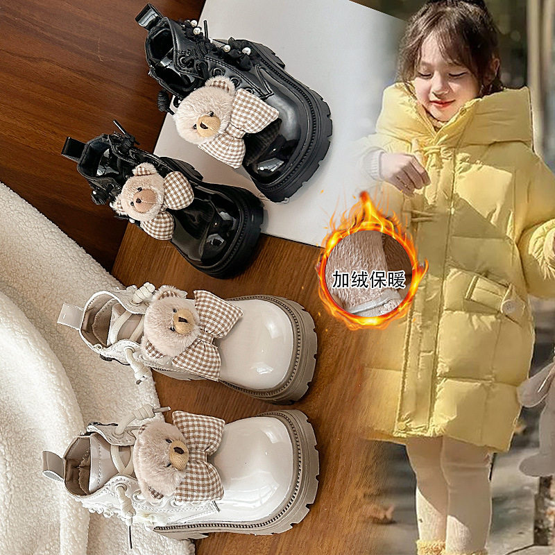 儿童卡通小熊棉靴2025年冬新款加绒女童珍珠花朵蝴蝶结保暖马丁靴,童鞋/婴儿鞋/亲子鞋,棉靴,淘宝优惠券,粉丝福利购,淘宝优惠卷