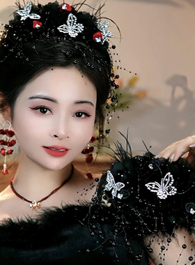 秋冬蝴蝶羽毛流苏抓夹鲨鱼夹