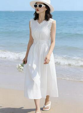 2026春夏新款时尚百搭显瘦无袖连衣裙女气质范小资范度假风沙滩裙