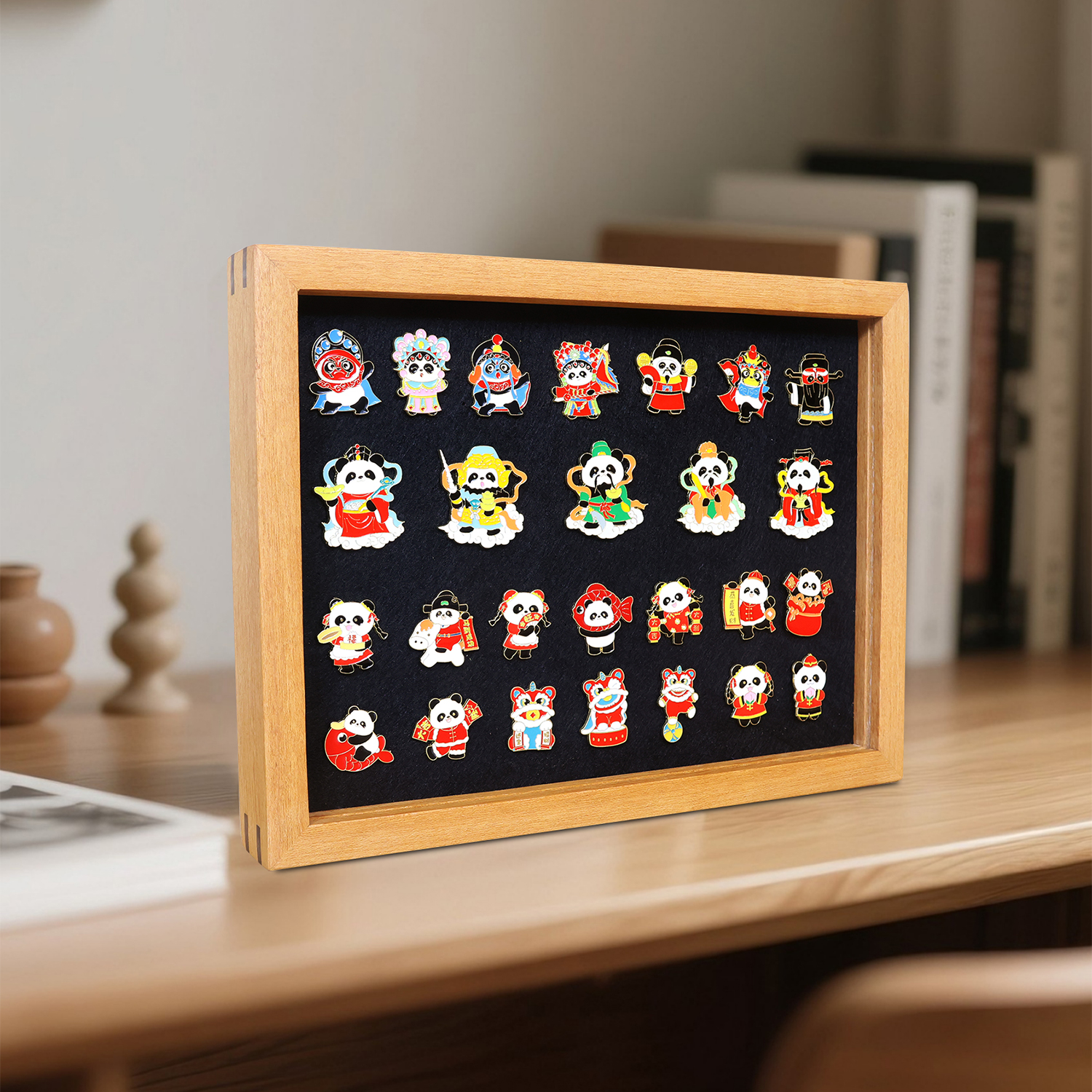 徽章实木收纳框胸针透明防尘