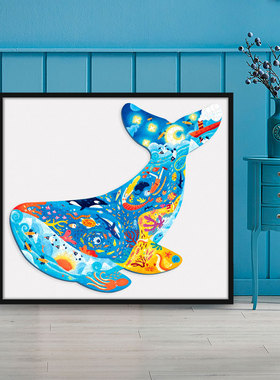 toi 图益蓝鲸鱼拼图定制实木相框208片纸质益智裱装颜色背景儿童