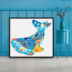 toi 颜色背景儿童 图益蓝鲸鱼拼图定制实木相框208片纸质益智裱装