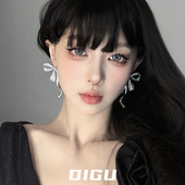 DIGU轻奢满钻灵动飘带蝴蝶结耳环气质高级感镶钻耳钉小众设计耳饰