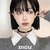 DIGU真皮 气质纯欲字母CD项圈小众设计感简约百搭皮革项链choker