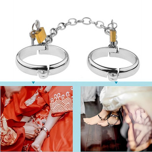 夜不归手镣手铐金属不锈钢影视道具脚镣囚犯扮演玩具男女通用