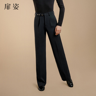 扉姿男士 拉丁高档宽松直筒黑色华尔兹比赛国标口袋F6006 摩登舞裤
