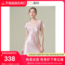 睡裙女夏100%桑蚕丝绸蕾丝立体斜裁可外穿家居服睡衣 美标真丝短袖