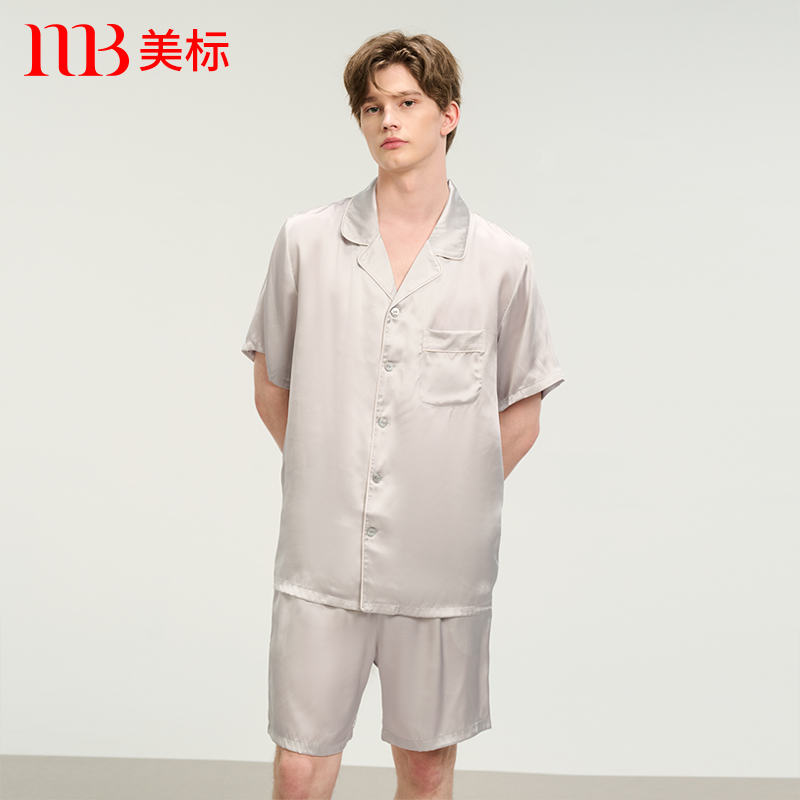 美标短袖真丝睡衣套装男夏季