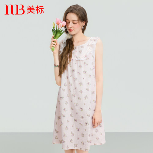 美标纯棉双层棉纱夏季无袖睡裙