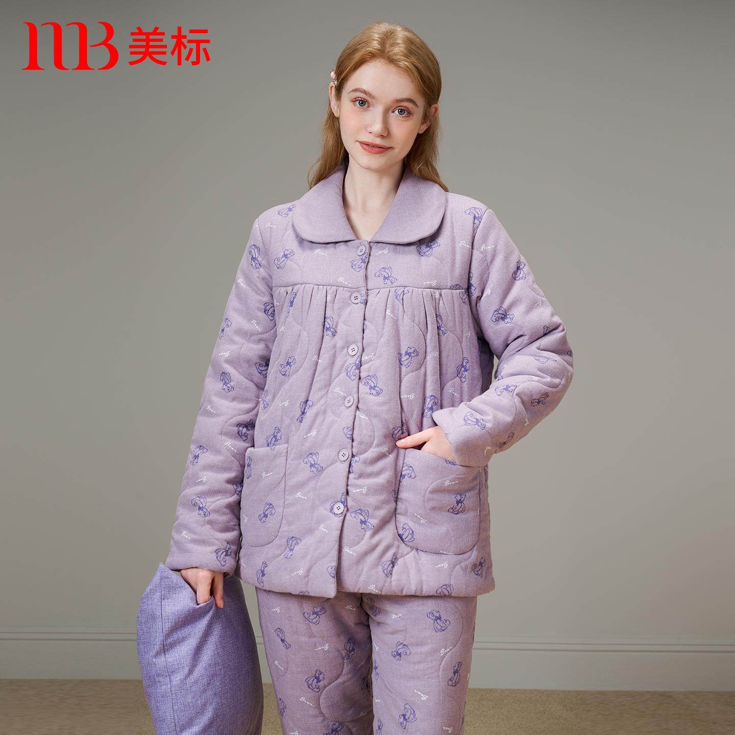 美标新款三层加厚夹棉睡衣套装