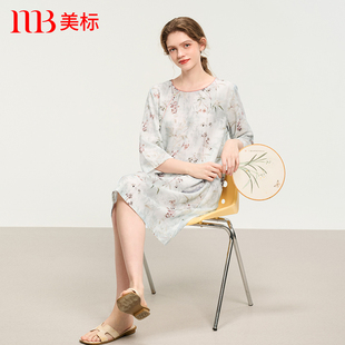 美标春夏睡裙女七分袖 家居 新中式 中国风睡衣莱赛尔亚麻复古薄款