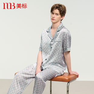 重磅100%桑蚕丝绸休闲家居服套装 美标男士 新款 短袖 真丝睡衣春夏季