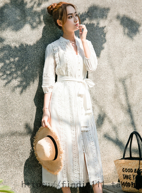 FP高品质定制现货实拍 白色仙女裙 刺绣中长款连衣裙 配内搭吊带