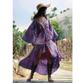 度假长裙 欧美F家定制 高品质精致刺绣V领大喇叭袖 连衣裙