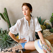 淑女气质女天丝上衣 女式 衬衣中袖 Findit外贸法式 波西米亚衬衫 女