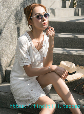 仅S现货 F家 春夏新品短裙 高品质定制 精致刺绣白色清新连衣裙