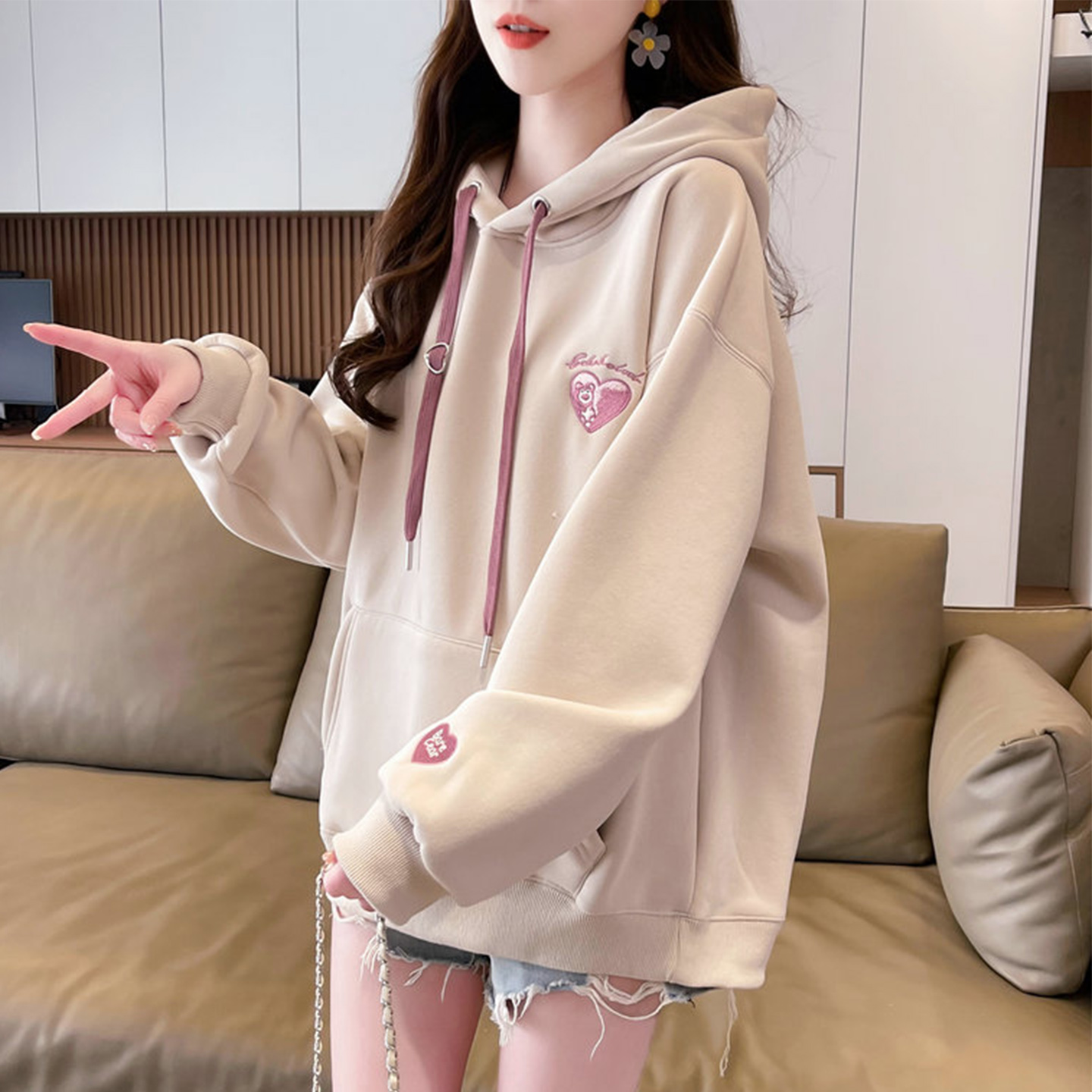 连帽卫衣女加绒加厚初中生