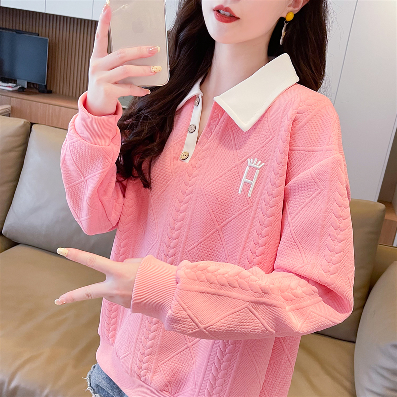 薄款宽松慵懒风翻领卫衣女