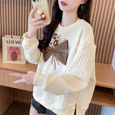 薄款宽松小个子立体花朵卫衣女