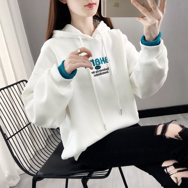 假两件逸蝶情加绒宽松棉韩版卫衣