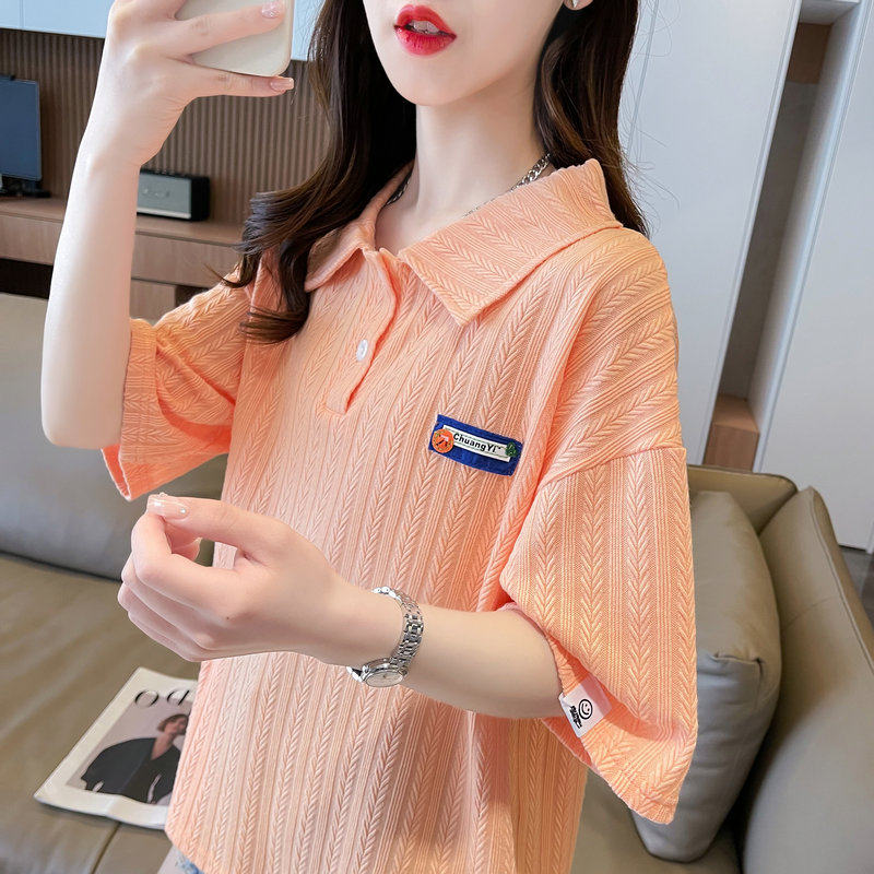 小众设计感短袖t恤女夏季韩版宽松大码翻领polo衫短款半袖上衣服