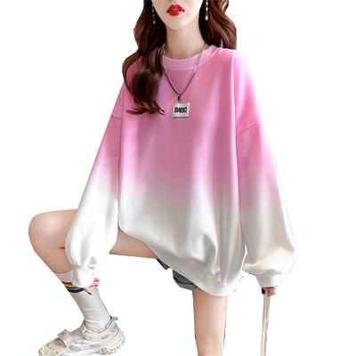 薄款宽松慵懒风拼色卫衣女