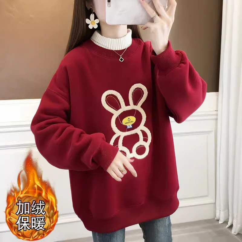 半高领卫衣女秋冬季韩版宽松大码加绒加厚百搭学生假两件上衣外套