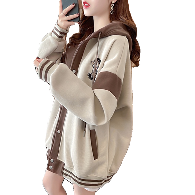 慵懒风加绒加厚拼色棒球服外套女