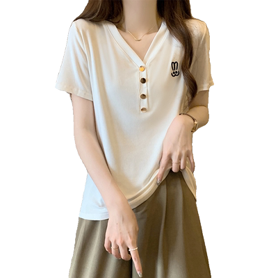 短袖t恤女大码女装薄款v领