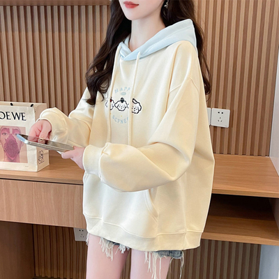 连帽卫衣女拼色薄款宽松