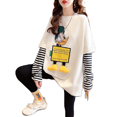 长袖t恤女大码加绒中长款