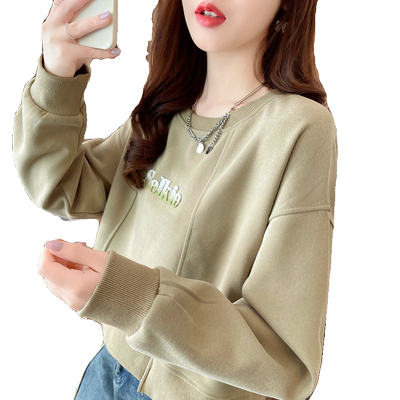 薄款宽松短款牙刷绣卫衣女