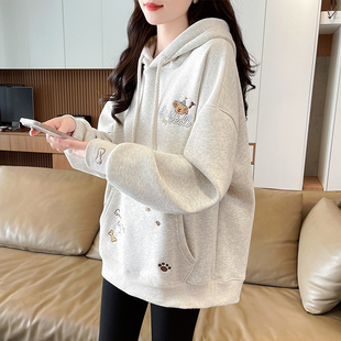 连帽卫衣女2025新款秋冬季韩版宽松加绒加厚大码慵懒风初中生外套