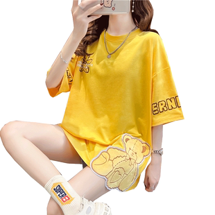 设计感小众短袖t恤女夏季韩版宽松大码女装中长款下衣失踪上衣服