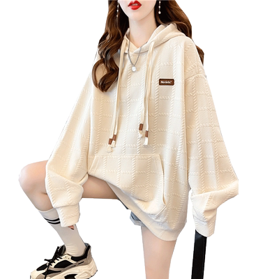 薄款宽松慵懒风华夫格卫衣女