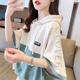 t恤女夏季 减龄半袖 韩版 女装 上衣服潮 宽松大码 设计感小众连帽短袖