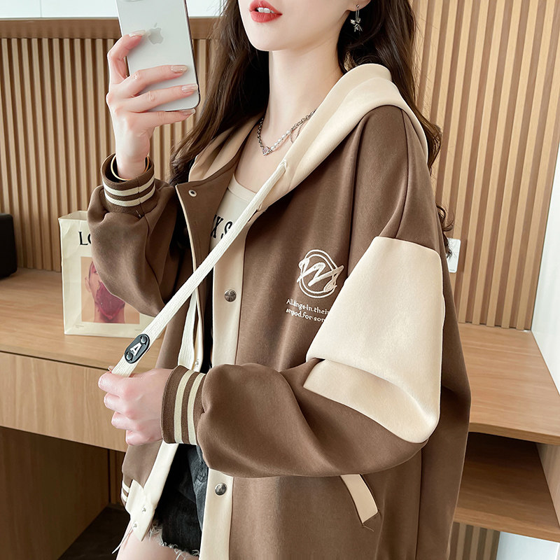 棒球服外套女拼色薄款初中生图片